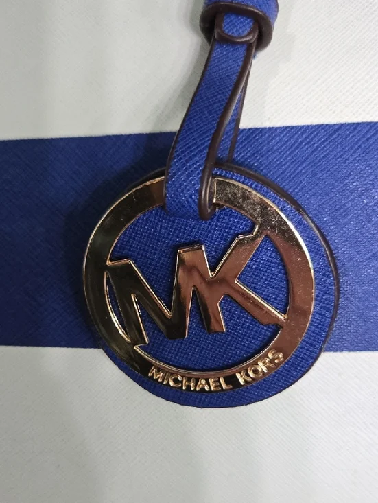 Michael Kors Navy and White Striped Saffiano Tote - Picture 12 of 15